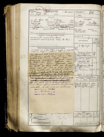 Demaret, Georges Alfred, né le 30 août 1896 à Bernes (Somme), classe 1916, matricule n° 810, Bureau de recrutement de Péronne