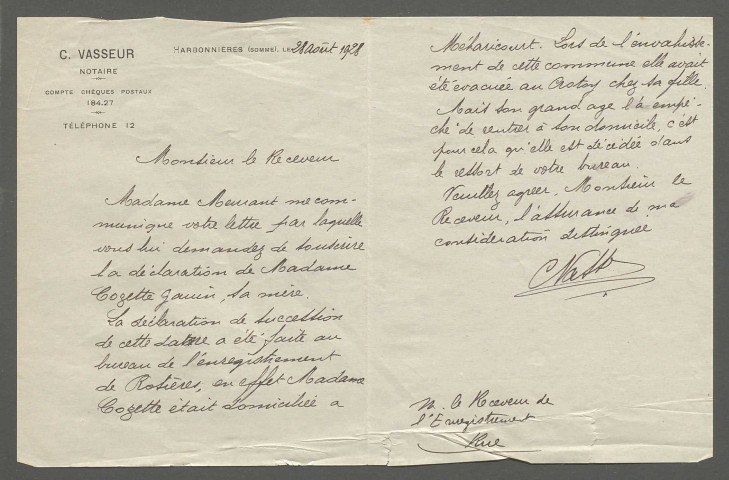 Table des successions et absences du bureau de Rue