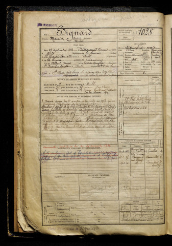 Bignard, Maurice André Michel, né le 27 septembre 1898 à Béthencourt-sur-Mer (Somme), classe 1918, matricule n° 1028, Bureau de recrutement d'Abbeville