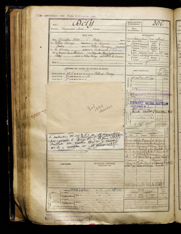 Dély, Raymond Louis, né le 25 octobre 1900 à Coisy (Somme), classe 1920, matricule n° 306, Bureau de recrutement d'Amiens