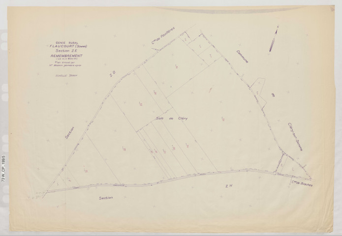 Plan du cadastre rénové - Flaucourt : section ZE