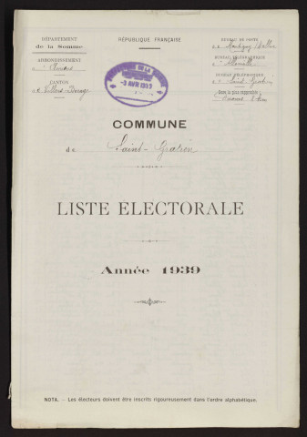 Liste électorale : Saint-Gratien