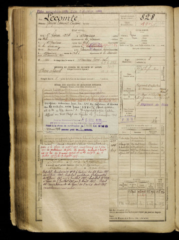 Lecomte, Georges Edmond Eugène, né le 01 février 1884 à Amiens (Somme), classe 1904, matricule n° 828, Bureau de recrutement d'Amiens