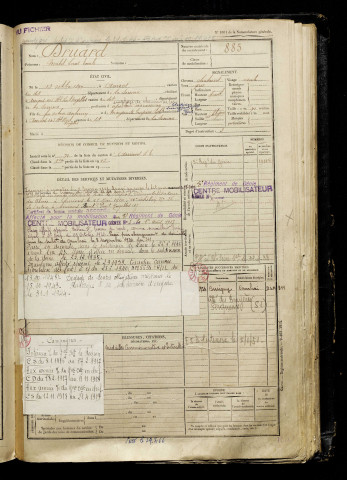 Druard, Michel Louis Emile, né le 13 octobre 1897 à Amiens (Somme), classe 1917, matricule n° 885, Bureau de recrutement d'Amiens