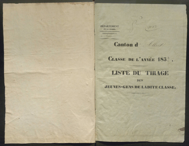 Tirage au sort (arrondissement de Péronne) de l'année 1832