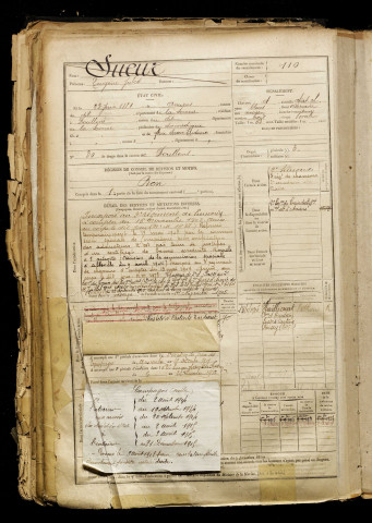 Sueur, Eugène Jules, né le 23 juin 1881 à Amiens (Somme), classe 1901, matricule n° 110, Bureau de recrutement d'Abbeville