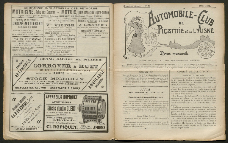 Automobile-club de Picardie et de l'Aisne. Revue mensuelle, 5e année, juin 1909