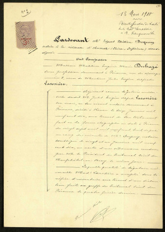 Péronne. Demande d'indemnisation des dommages de guerre : dossier Henri-Franqueville