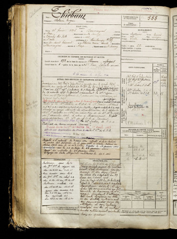 Thiébaut, Clotaire Eugène, né le 16 février 1896 à Beuvraignes (Somme), classe 1916, matricule n° 588, Bureau de recrutement de Péronne