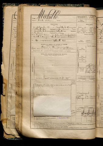 Mabille, Charles Arthur, né le 04 décembre 1871 à Vauchelles-les-Quesnoy (Somme), classe 1891, matricule n° 582, Bureau de recrutement d'Abbeville