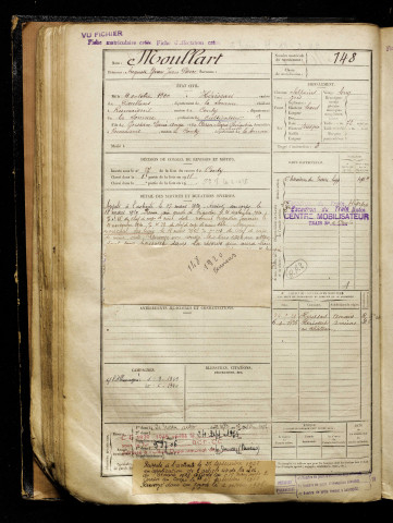 Moullart, Auguste Yvan Jean Pierre, né le 04 octobre 1900 à Hérissart (Somme), classe 1920, matricule n° 148, Bureau de recrutement d'Amiens