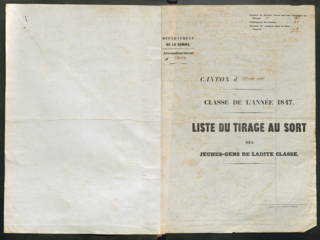Tirage au sort (arrondissement d'Abbeville) de l'année 1847