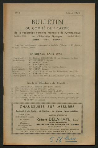 Bulletin du Comité de Picardie de la Fédération Féminine Française de Gymnastique et d'Education Physique, numéro 3