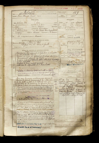 Delville, Henri Alexandre Ernest, né le 26 février 1881 à Paris 11e Arrondissement (Paris), classe 1901, matricule n° 627, Bureau de recrutement de Péronne