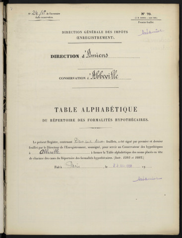 Table alphabétique du répertoire des formalités, de Cardenne à Carpon, registre n° 24/1 (Abbeville)