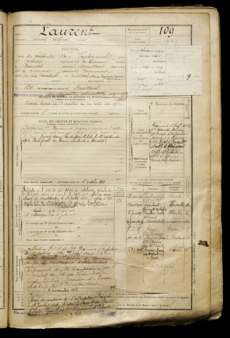 Laurent, Louis Alfred, né le 30 septembre 1889 à Toutencourt (Somme), classe 1909, matricule n° 109, Bureau de recrutement d'Abbeville