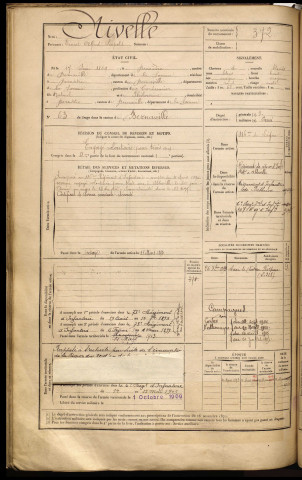 Nivelle, Ernest Alfred Léopold, né le 17 juin 1869 à Bernâtre (Somme), classe 1889, matricule n° 372, Bureau de recrutement d'Abbeville