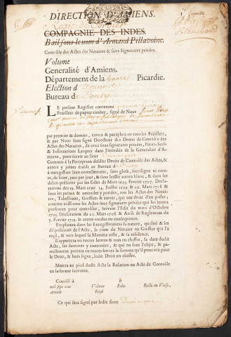 Contrôle des actes du bureau de Conty pour la période du 9 octobre 1722 au 24 novembre 1723