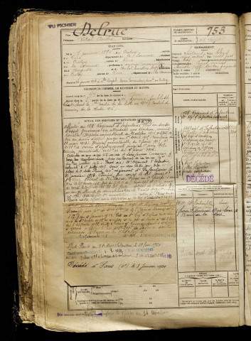 Delrue, Vital André, né le 07 janvier 1894 à Crotoy (Le) (Somme), classe 1914, matricule n° 753, Bureau de recrutement d'Abbeville