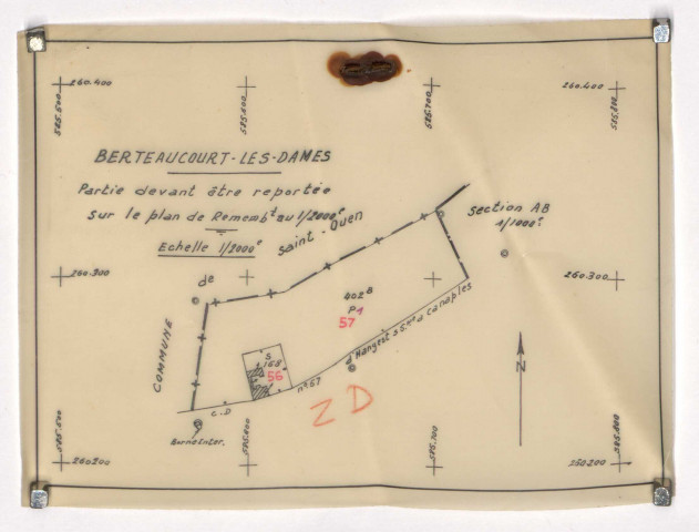Plan du cadastre rénové - Berteaucourt-les-Dames : section ZD