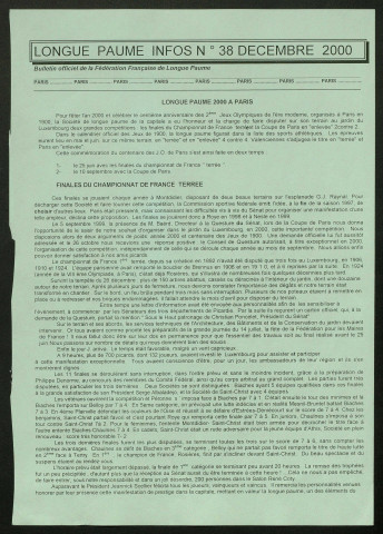 Longue Paume Infos (numéro 38), bulletin officiel de la Fédération Française de Longue Paume