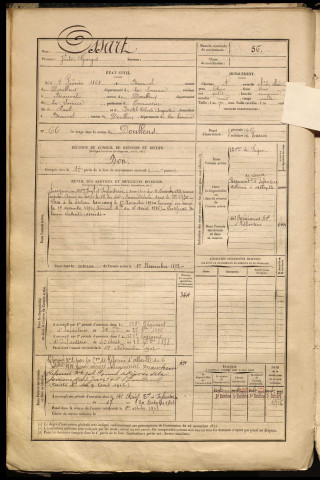 Ossart, Victor Georges, né le 02 février 1868 à Beauval (Somme), classe 1888, matricule n° 56, Bureau de recrutement d'Abbeville