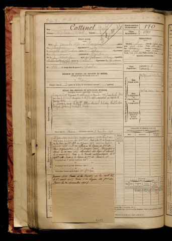 Cottinet, Alphonse Albert, né le 07 novembre 1870 à Marcelcave (Somme), classe 1890, matricule n° 170, Bureau de recrutement d'Amiens