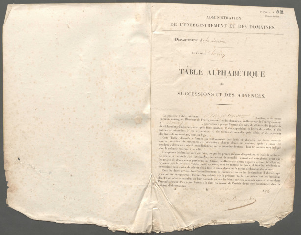Table des successions et absences du bureau de Hornoy-le-Bourg