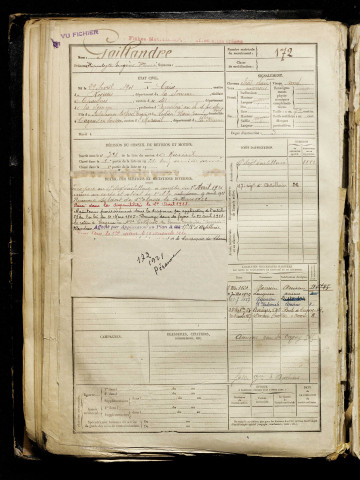 Gaillandre, Hippolyte Eugène Henri, né le 29 avril 1901 à Caix (Somme), classe 1921, matricule n° 172, Bureau de recrutement de Péronne
