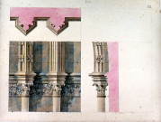 Cathédrale. Détail ornementaux des colonnes : planche aquarellée, dessinée par l'architecte départemental Daullé