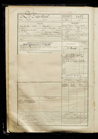 Martiné, Joseph, né le 19 mai 1897 à Douilly (Somme), classe 1917, matricule n° 1022, Bureau de recrutement de Péronne