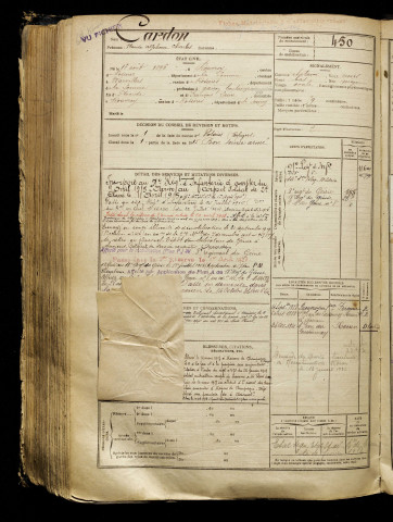 Cardon, Placide Alphonse Charles, né le 13 août 1896 à Rouvroy-en-Santerre (Somme), classe 1916, matricule n° 450, Bureau de recrutement de Péronne