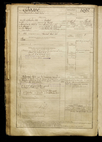 Dassé, François Marie Joseph Salvat, né le 15 septembre 1883 à Soustons (Landes), classe 1903, matricule n° 1092, Bureau de recrutement d'Amiens