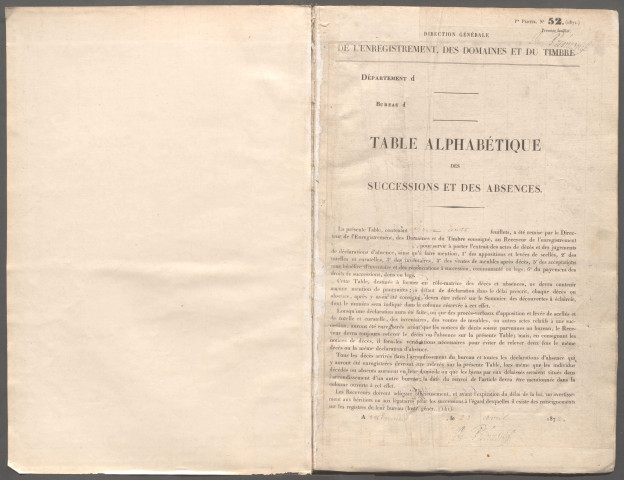 Table des successions et absences du bureau de Hornoy-le-Bourg