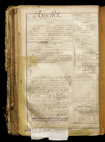 Pauchet, Octave Juliette Fédorat, né le 28 septembre 1881 à Naours (Somme), classe 1901, matricule n° 286, Bureau de recrutement d'Abbeville