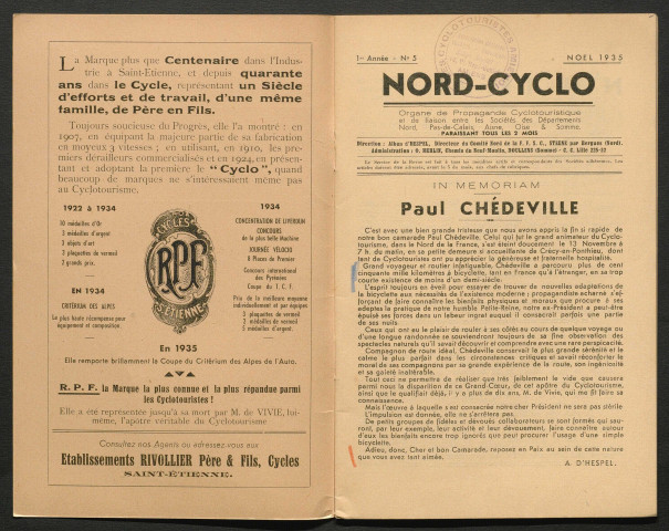 Nord-Cyclo. Organe de Propagande Cyclotouristique et de liaison entre les Sociétés des Départements du Nord, du Pas-de-Calais et de la Somme, numéro 5