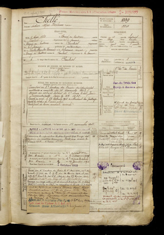 Chellé, Arthur Alfred Ildephonse, né le 06 mai 1881 à Berny-en-Santerre (Somme), classe 1901, matricule n° 1039, Bureau de recrutement de Péronne