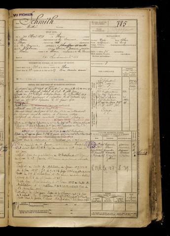 Schmith, André, né le 11 mai 1898 à Ham (Somme), classe 1918, matricule n° 785, Bureau de recrutement de Péronne