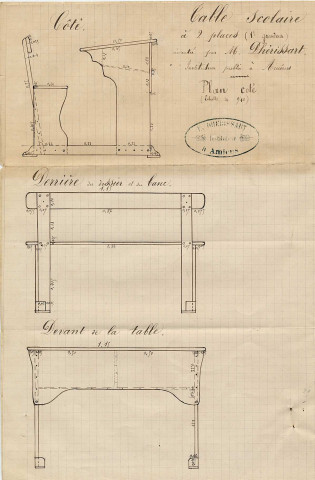 Dépôt de marque et de brevet. Modèle de mobilier scolaire créé par F. Dherissart