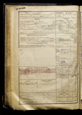 Rousselle, Georges Charles, né le 12 juillet 1898 à Amiens (Somme), classe 1918, matricule n° 800, Bureau de recrutement d'Amiens