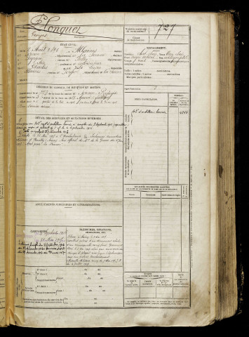 Plonquet, Georges, né le 02 août 1896 à Allaines (Somme), classe 1916, matricule n° 727, Bureau de recrutement de Péronne