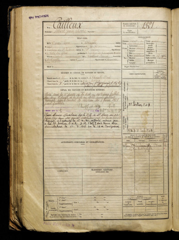 Cailleux, Albert Jean Pierre, né le 06 mai 1900 à Abbeville (Somme), classe 1920, matricule n° 1321, Bureau de recrutement d'Abbeville