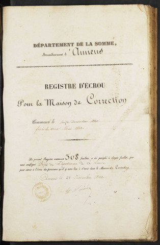 Maison de correction dite Bicêtre à Amiens. Registre d'écrou : numéros 5493 à 6352. 16 décembre 1840 - 20 mai 1842