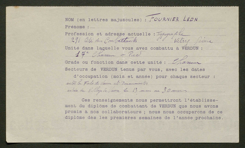 Témoignage de Fournier, Léon (Agent de liaison) et correspondance avec Jacques Péricard