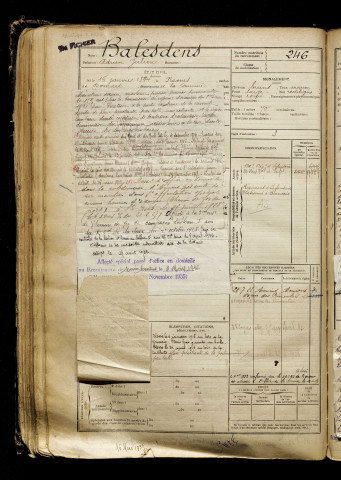 Balesdens, Adrien Julien, né le 16 janvier 1894 à Naours (Somme), classe 1914, matricule n° 246, Bureau de recrutement d'Abbeville