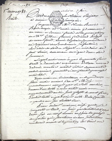 Etude de Me Louis François Janvier à Amiens (étude n°2). Minutes de l’année 1783