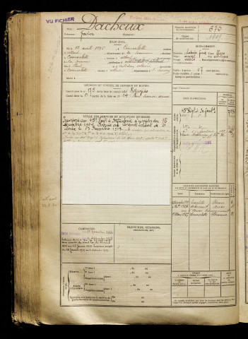 Dacheux, Gaston, né le 12 avril 1895 à Courcelette (Somme), classe 1915, matricule n° 670, Bureau de recrutement de Péronne