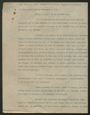 Témoignage de Guyon, Jean-Baptiste et correspondance avec Jacques Péricard