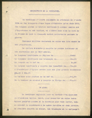 Albert. Demande d'indemnisation des dommages de guerre : dossier Ville d'Albert (Basilique Notre-Dame de Brebières)