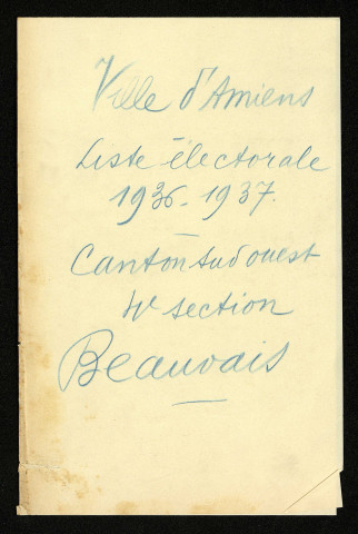 Liste électorale : Amiens, 4ème Section (Beauvais)